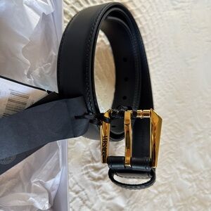 Versace Black Leather Belt with Gold Buckle
